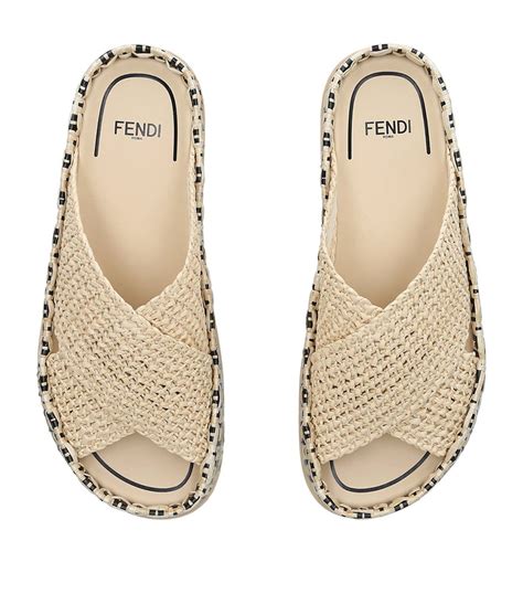 fendi raffia slides|Fendi women's flat sandals.